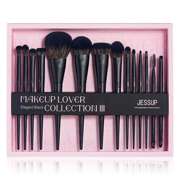 Jessup 14Pcs T336-G Black Kabuki Makeup Brushes Set With Gift Box